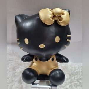 Hello Kitty Plush Kidrobot Black & Gold Vinyl Pleather Faux Leather New 12"